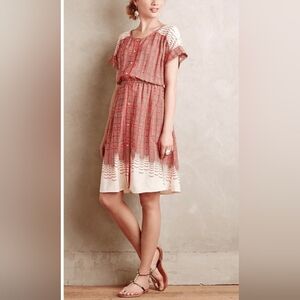 MAEVE Anthropology Veronia Button Up Dress Short Sleeve Geometric Print L NWOT